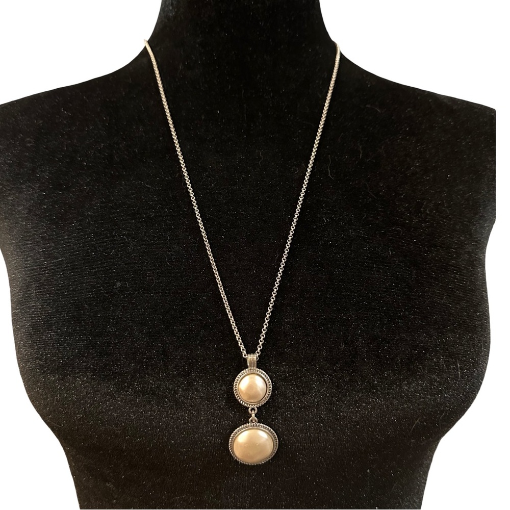 Lucky Brand Pendant Necklace Silver Tone White Faux Pearl Center